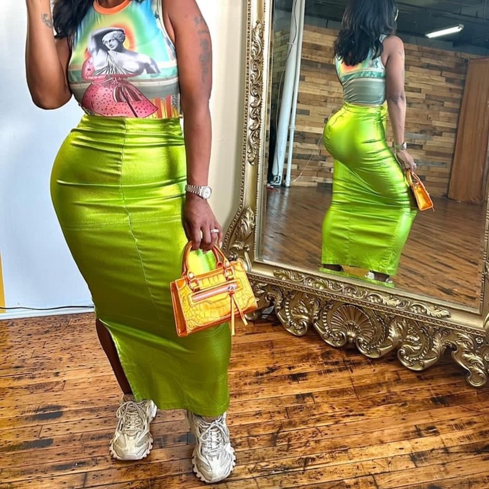 Faux leather metallic Skirt - Green